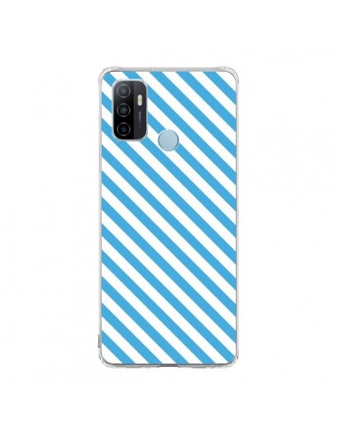 Coque Oppo A53 / A53s Bonbon Candy Bleue et Blanche Rayée - Nico