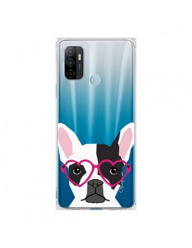 Coque Oppo A53 / A53s Bulldog Français Lunettes Coeurs Chien Transparente - Pet Friendly