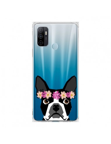 Coque Oppo A53 / A53s Boston Terrier Fleurs Chien Transparente - Pet Friendly