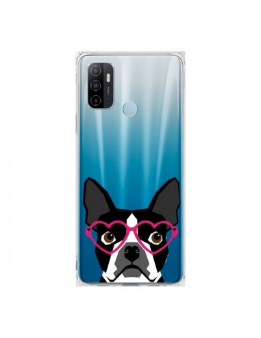 Coque Oppo A53 / A53s Boston Terrier Lunettes Coeurs Chien Transparente - Pet Friendly