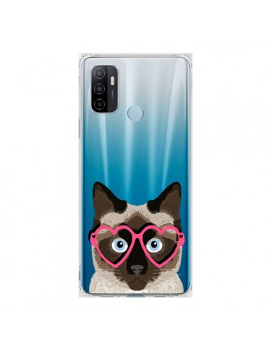 Coque Oppo A53 / A53s Chat Marron Lunettes Coeurs Transparente - Pet Friendly