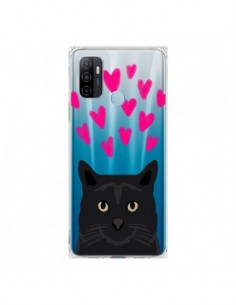 Coque Oppo A53 / A53s Chat Noir Coeurs Transparente - Pet...