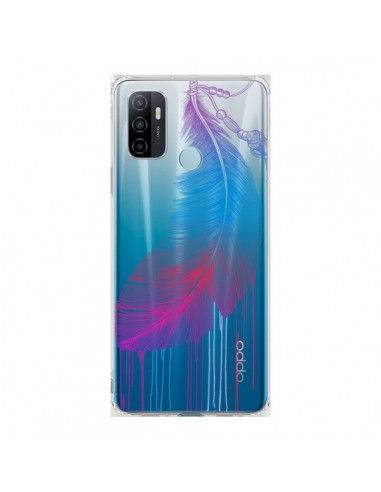 Coque Oppo A53 / A53s Plume Feather Arc en Ciel Transparente - Rachel Caldwell