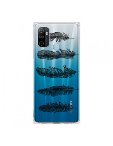 Coque Oppo A53 / A53s Plume Feather Noir Transparente - Rachel Caldwell