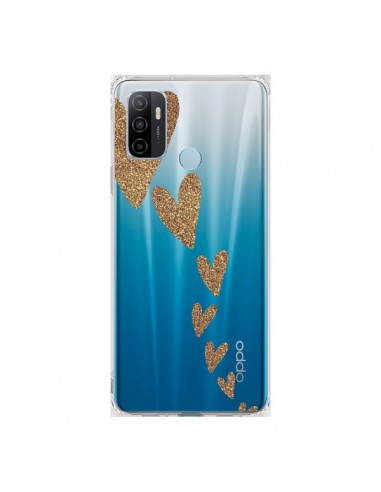 Coque Oppo A53 / A53s Coeur Falling Gold Hearts Transparente - Sylvia Cook