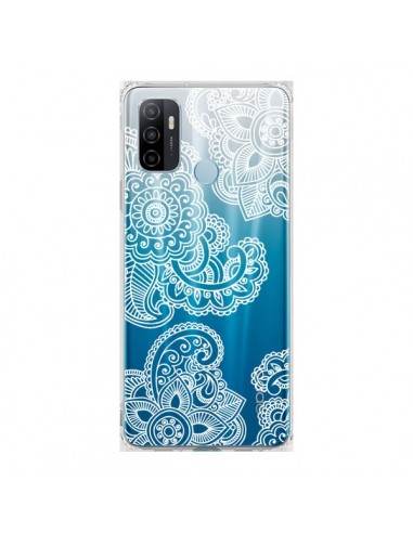 Coque Oppo A53 / A53s Lacey Paisley Mandala Blanc Fleur Transparente - Sylvia Cook