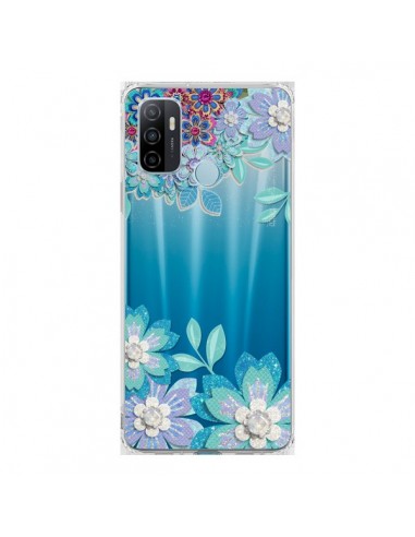 Coque Oppo A53 / A53s Winter Flower Bleu, Fleurs d'Hiver Transparente - Sylvia Cook