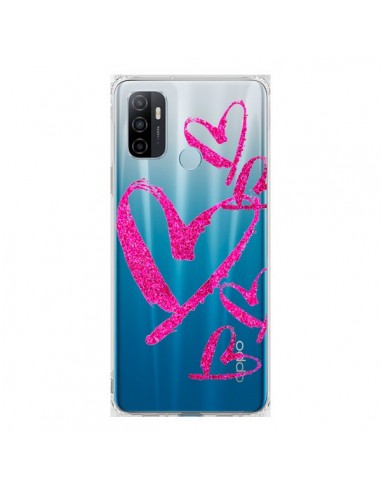 Coque Oppo A53 / A53s Pink Heart Coeur Rose Transparente - Sylvia Cook