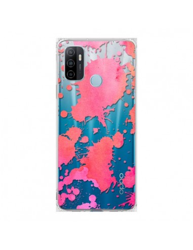 Coque Oppo A53 / A53s Watercolor Splash Taches Rose Orange Transparente - Sylvia Cook