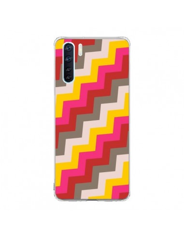 Coque Oppo Reno3 / A91 Lignes Triangle Azteque Rose Rouge - Eleaxart