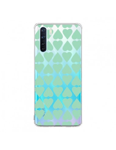 Coque Oppo Reno3 / A91 Coeurs Heart Mint Bleu Vert Transparente - Project M