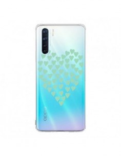 Coque Oppo Reno3 / A91 Coeurs Heart Love Mint Bleu Vert...