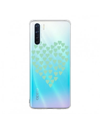 Coque Oppo Reno3 / A91 Coeurs Heart Love Mint Bleu Vert Transparente - Project M