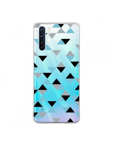 Coque Oppo Reno3 / A91 Triangles Ice Blue Bleu Noir Transparente - Project M