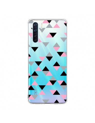 Coque Oppo Reno3 / A91 Triangles Pink Rose Noir Transparente - Project M