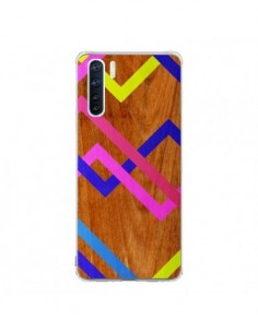 Coque Oppo Reno3 / A91 Pink Yellow Wooden Bois Azteque...