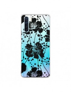 Coque Oppo Reno3 / A91 Fleurs Noirs Flower Transparente -...
