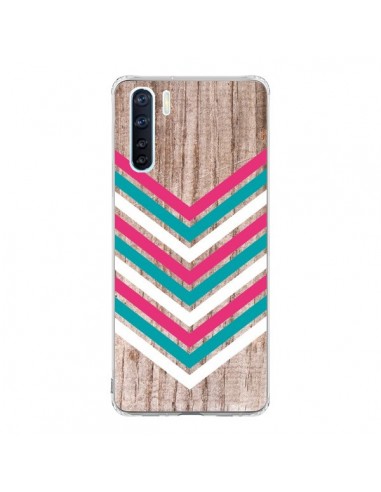 Coque Oppo Reno3 / A91 Tribal Aztèque Bois Wood Flèche Rose Bleu - Laetitia