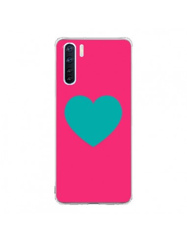 Coque Oppo Reno3 / A91 Coeur Bleu Fond Rose - Laetitia