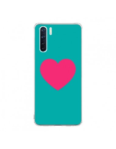 Coque Oppo Reno3 / A91 Coeur Rose Fond Bleu  - Laetitia