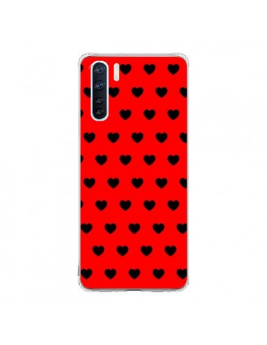 Coque Oppo Reno3 / A91 Coeurs Noirs Fond Rouge - Laetitia