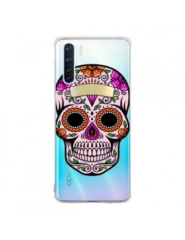 Coque Oppo Reno3 / A91 Tête de Mort Mexicaine Noir Rose Transparente - Laetitia