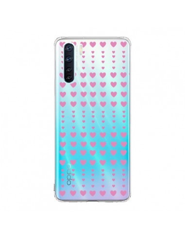 Coque Oppo Reno3 / A91 Coeurs Heart Love Amour Rose Transparente - Petit Griffin