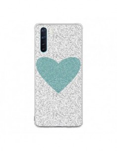Coque Oppo Reno3 / A91 Coeur Bleu Vert Argent Love - Mary...