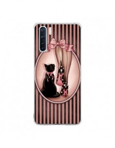 Coque Oppo Reno3 / A91 Lady Chat Noeud Papillon Pois...
