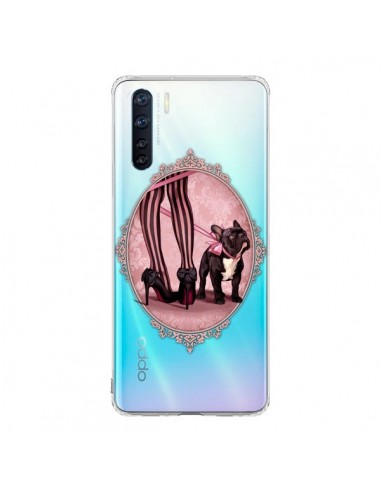 Coque Oppo Reno3 / A91 Lady Jambes Chien Bulldog Dog Rose Pois Noir Transparente - Maryline Cazenave