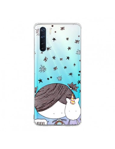 Coque Oppo Reno3 / A91 Petite Fille et Licorne I Believe Transparente - Nico