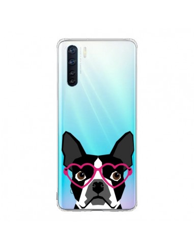 Coque Oppo Reno3 / A91 Boston Terrier Lunettes Coeurs Chien Transparente - Pet Friendly