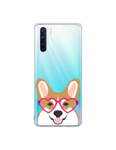 Coque Oppo Reno3 / A91 Chien Marrant Lunettes Coeurs Transparente - Pet Friendly