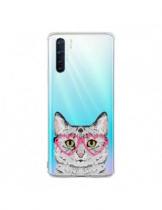 Coque Oppo Reno3 / A91 Chat Gris Lunettes Coeurs...