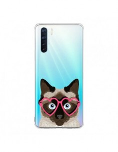 Coque Oppo Reno3 / A91 Chat Marron Lunettes Coeurs...