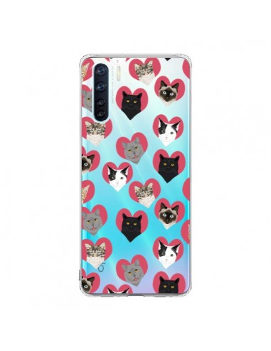 Coque Oppo Reno3 / A91 Chats Coeurs Transparente - Pet Friendly