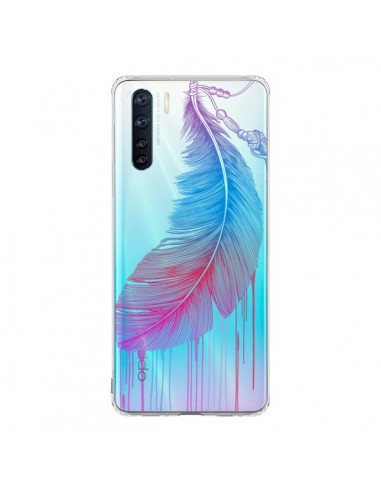 Coque Oppo Reno3 / A91 Plume Feather Arc en Ciel Transparente - Rachel Caldwell