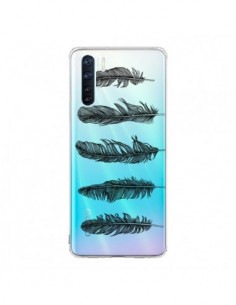 Coque Oppo Reno3 / A91 Plume Feather Noir Transparente -...