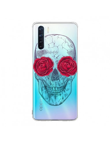 Coque Oppo Reno3 / A91 Tête de Mort Rose Fleurs Transparente - Rachel Caldwell