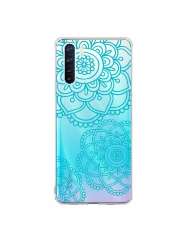 Coque Oppo Reno3 / A91 Mandala Bleu Aqua Doodle Flower Transparente - Sylvia Cook