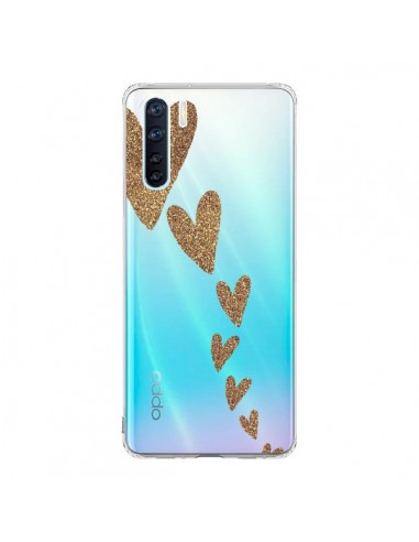 Coque Oppo Reno3 / A91 Coeur Falling Gold Hearts Transparente - Sylvia Cook