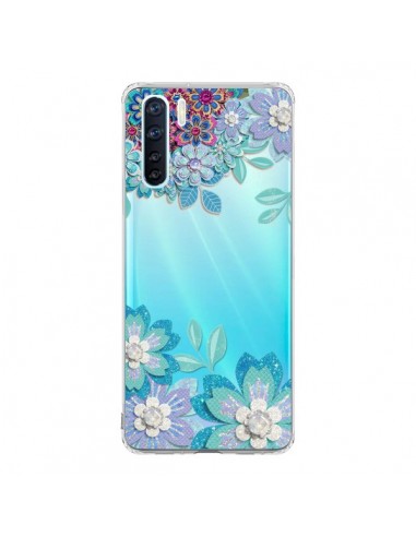 Coque Oppo Reno3 / A91 Winter Flower Bleu, Fleurs d'Hiver Transparente - Sylvia Cook