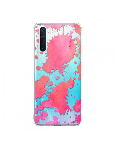 Coque Oppo Reno3 / A91 Watercolor Splash Taches Rose Orange Transparente - Sylvia Cook