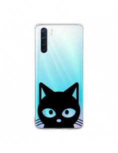 Coque Oppo Reno3 / A91 Tête Chat Noir Cat Transparente -...