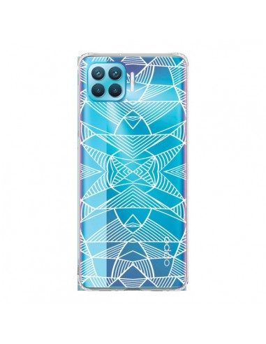 Coque Oppo Reno4 Lite Lignes Miroir Grilles Triangles Grid Abstract Blanc Transparente - Project M
