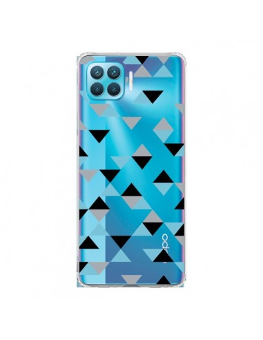 Coque Oppo Reno4 Lite Triangles Ice Blue Bleu Noir Transparente - Project M