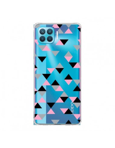 Coque Oppo Reno4 Lite Triangles Pink Rose Noir Transparente - Project M