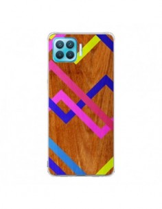 Coque Oppo Reno4 Lite Pink Yellow Wooden Bois Azteque...