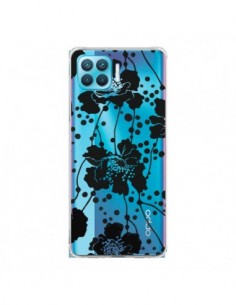 Coque Oppo Reno4 Lite Fleurs Noirs Flower Transparente -...
