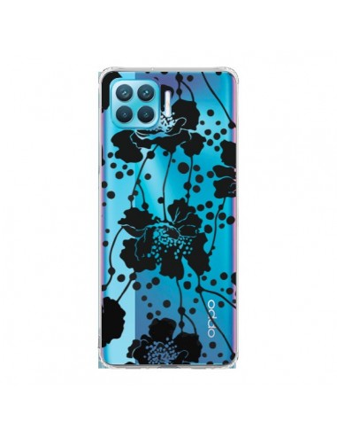 Coque Oppo Reno4 Lite Fleurs Noirs Flower Transparente - Dricia Do